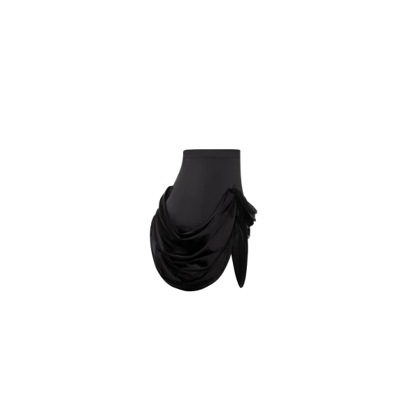 Milla Black mini skirt with draping, view 2
