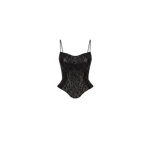 Milla Black satin corset with lace Top