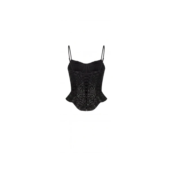 Milla Black satin corset with lace Top, view 3