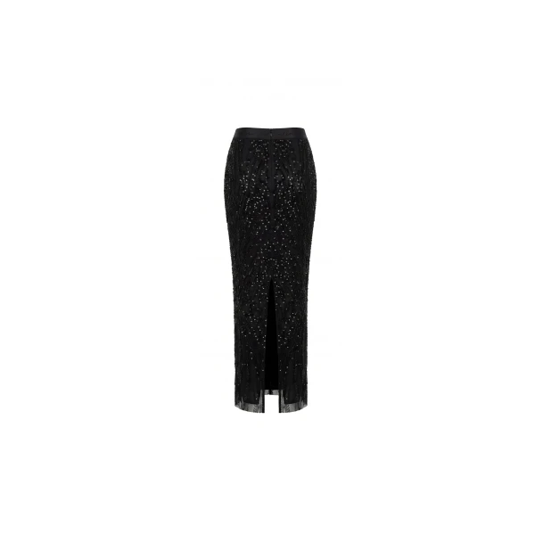 Milla Black semi-sheer embroidered lace maxi skirt, view 3