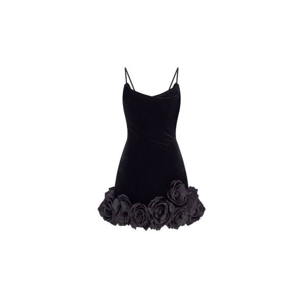 Milla Black velvet mini dress with 3D flowers