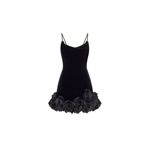 Milla Black velvet mini dress with 3D flowers