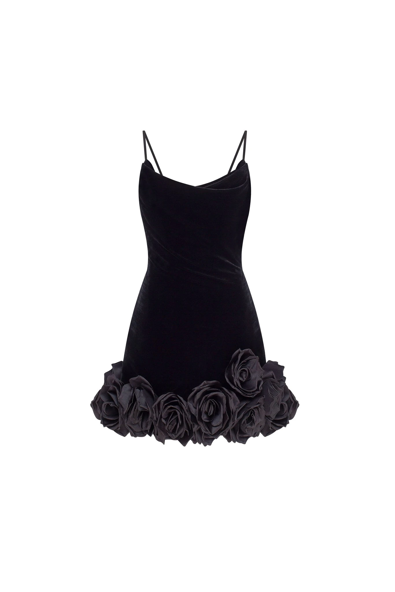 Milla Black velvet mini dress with 3D flowers - Dresses - Ukrainian Luxury Evening Gown at Luxury Shoes Milla Black velvet mini dress with 3D flowers