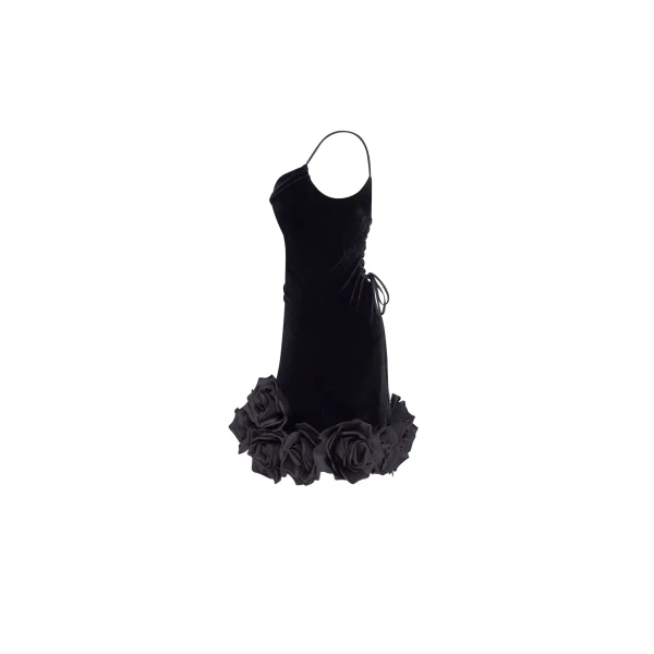 Milla Black velvet mini dress with 3D flowers, view 5