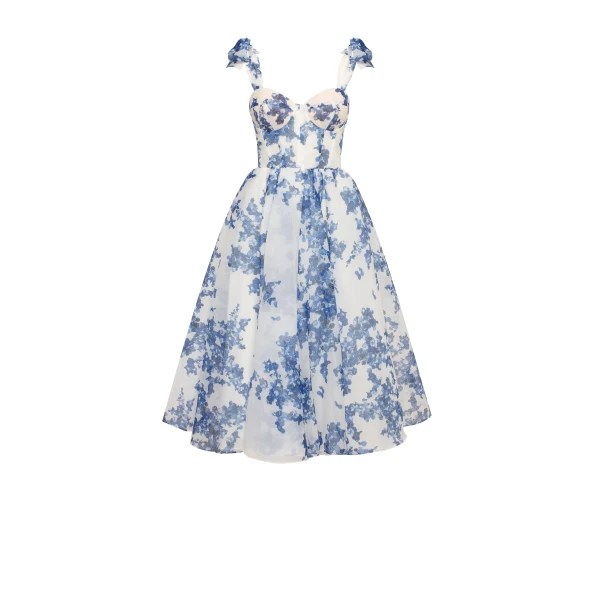Milla Charming blue hydrangea-patterned organza midi dress, Garden of Eden