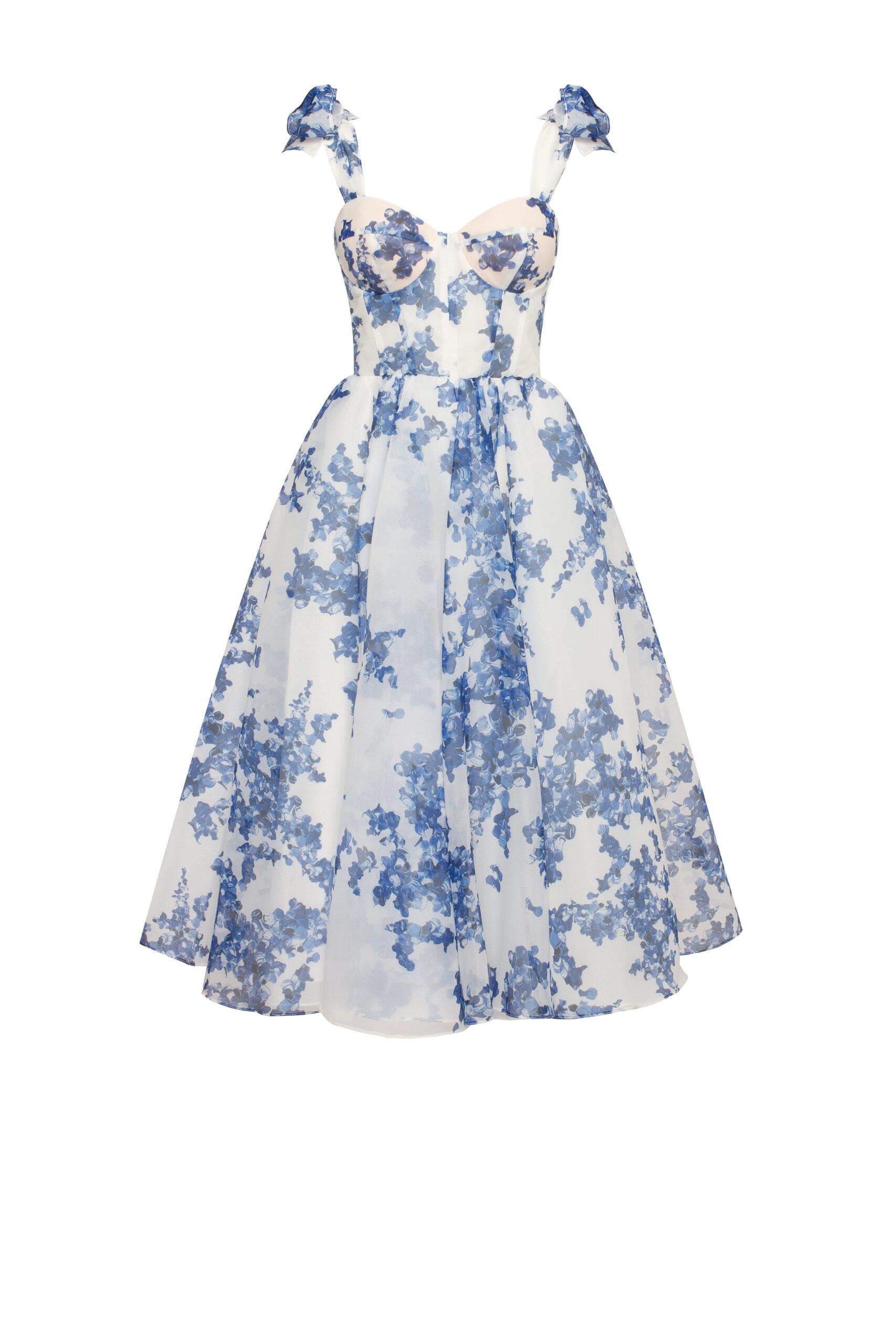 Garden of Eden - Dresses - Ukrainian Luxury Evening Gown at Luxury Shoes Milla Charming blue hydrangea-patterned organza midi dress, Garden of Eden