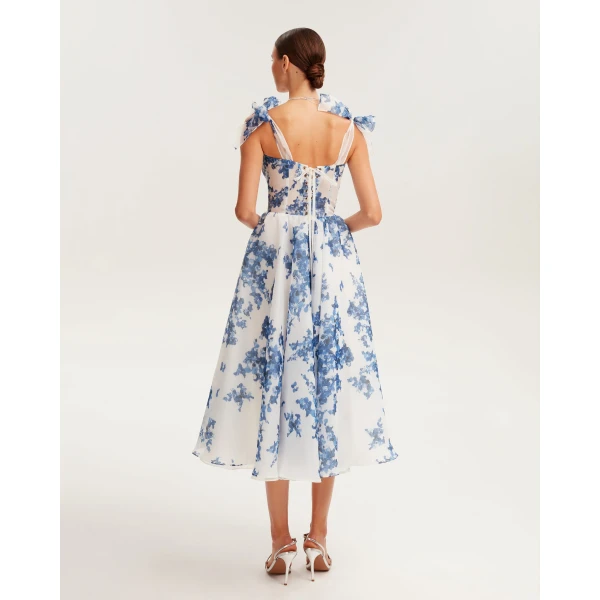 Milla Charming blue hydrangea-patterned organza midi dress, Garden of Eden, view 2