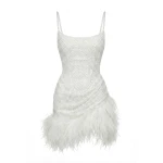 Milla Corset Mini Ivory Dress with Pearls and Feathers - Dresses - Ukrainian Luxury Evening Gown at Luxury Shoes Milla Corset Mini Ivory Dress with Pearls and Feathers