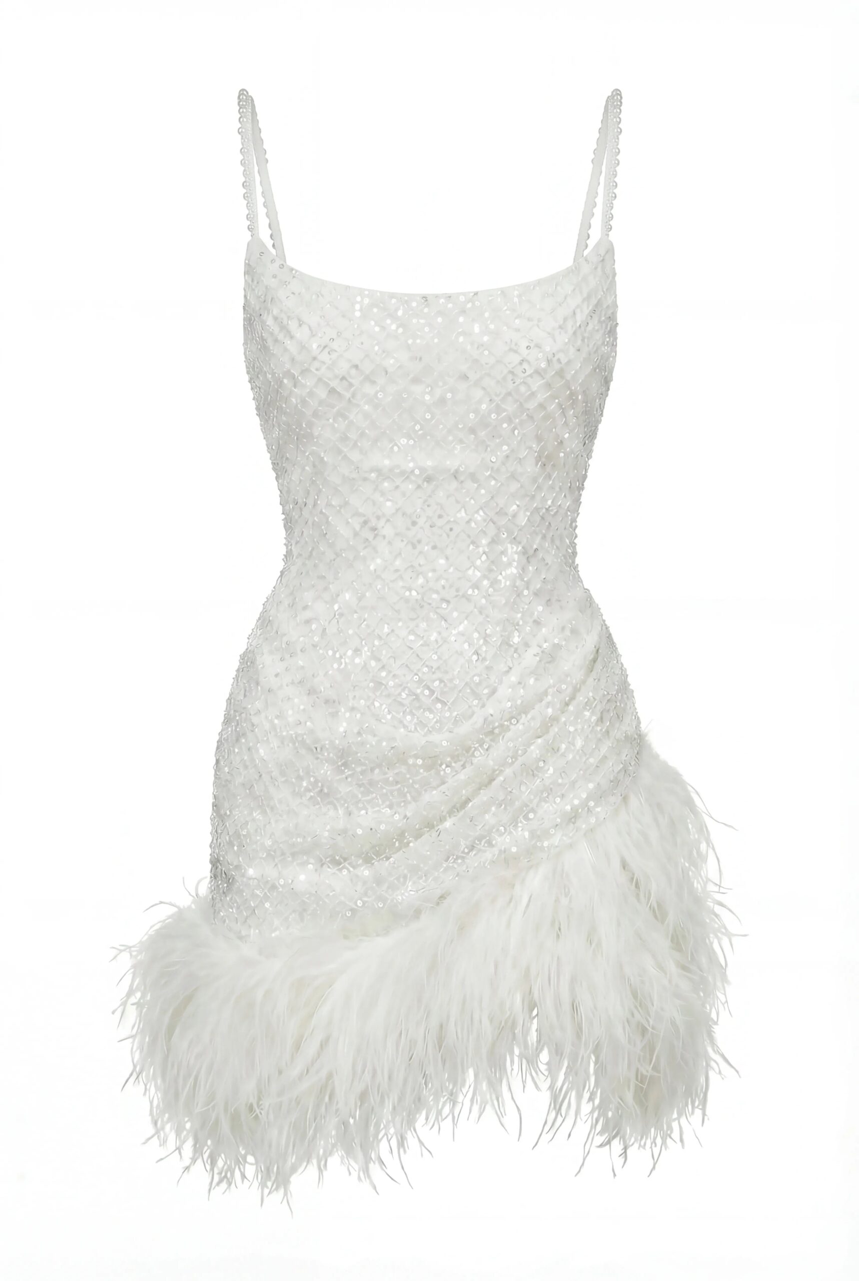 Milla Corset Mini Ivory Dress with Pearls and Feathers - Dresses - Ukrainian Luxury Evening Gown at Luxury Shoes Milla Corset Mini Ivory Dress with Pearls and Feathers