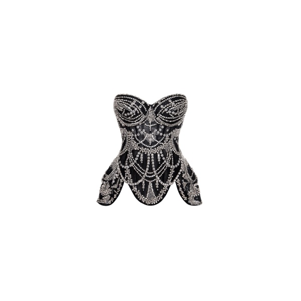 Milla Crystal-covered black corset Top
