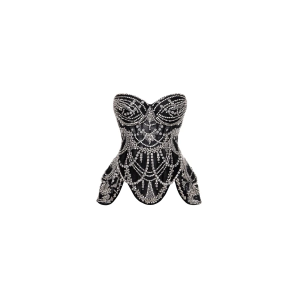 Milla Crystal-covered black corset Top