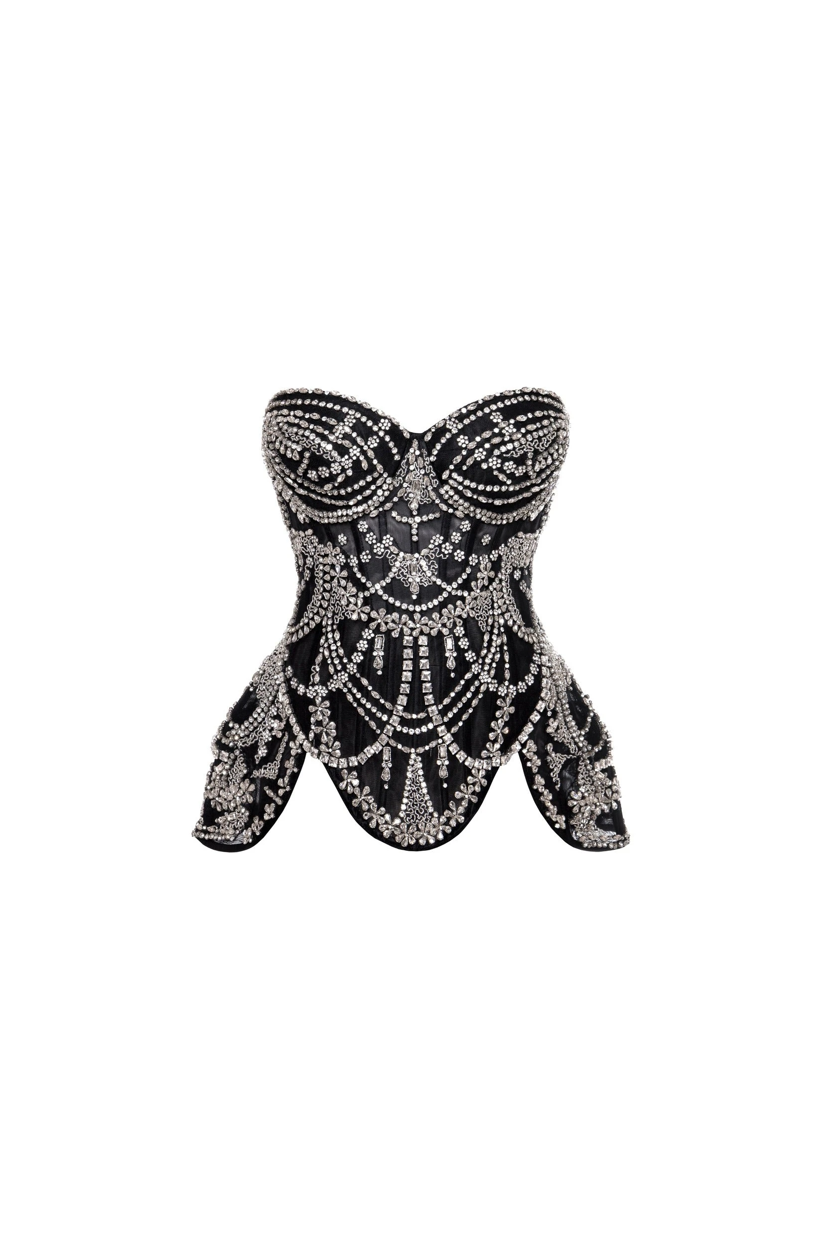 Milla Crystal-covered black corset - Tops - Ukrainian Luxury Evening Gown at Luxury Shoes Milla Crystal-covered black corset Top
