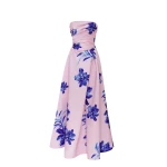 Milla Dainty pink A-line maxi dress with blue-flowered pattern, Glow-Up