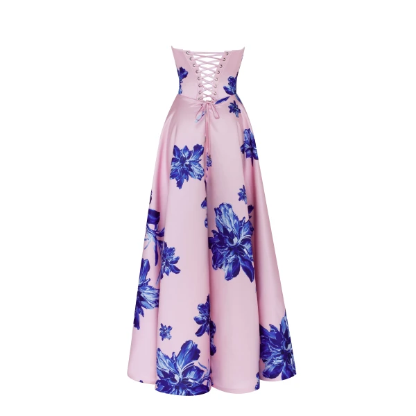 Milla Dainty pink A-line maxi dress with blue-flowered pattern, Glow-Up, view 3