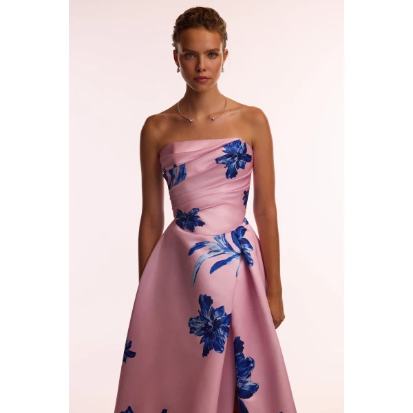 Milla Dainty pink A-line maxi dress with blue-flowered pattern, Glow-Up, view 4