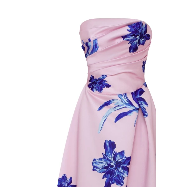 Milla Dainty pink A-line maxi dress with blue-flowered pattern, Glow-Up, view 5
