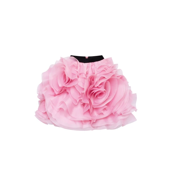 Milla Danceable mini skirt with ruched flower appliques in pink, Midnight Walk