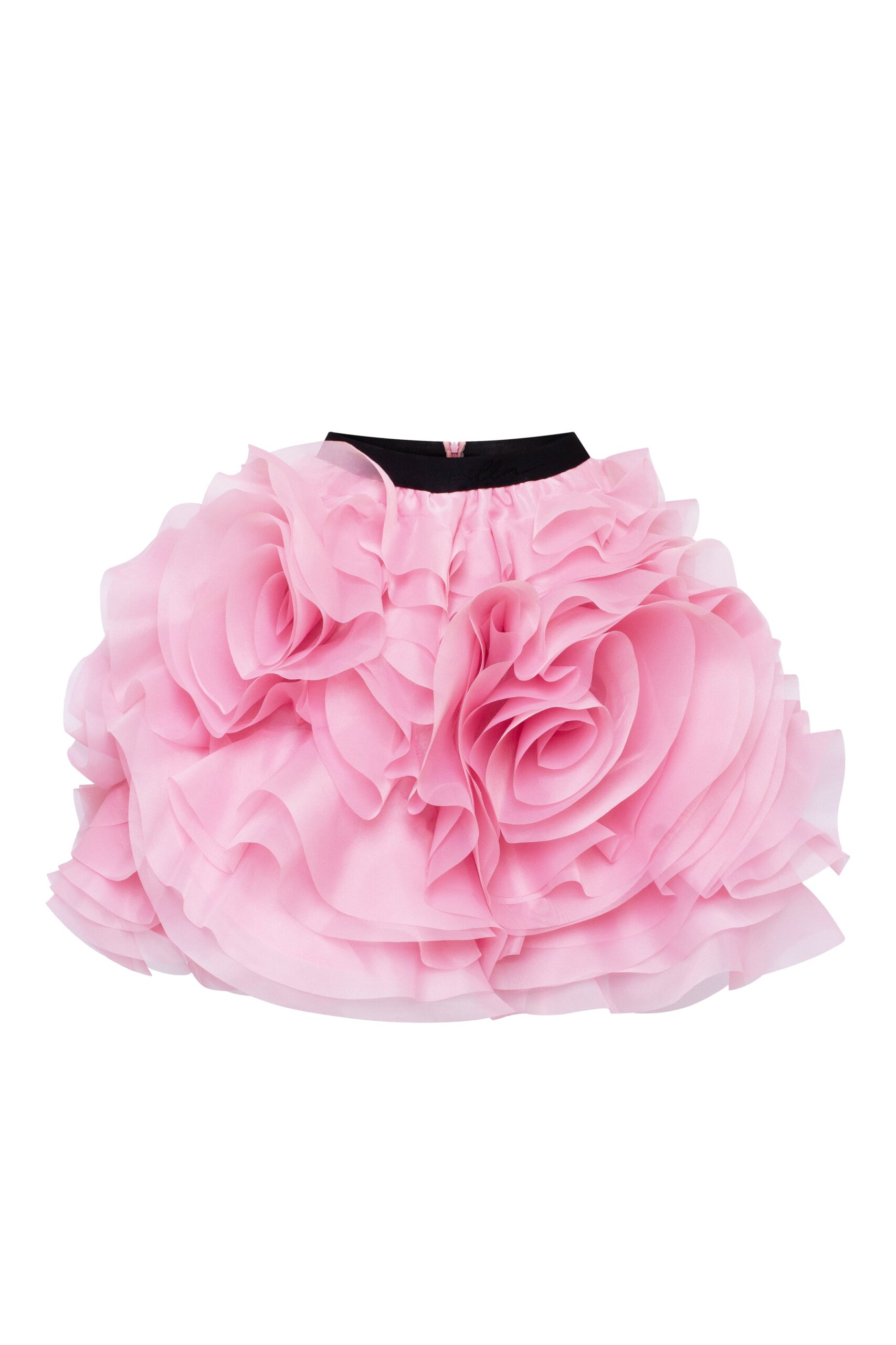 Midnight Walk - Skirts - Ukrainian Luxury Evening Gown at Luxury Shoes Milla Danceable mini skirt with ruched flower appliques in pink, Midnight Walk