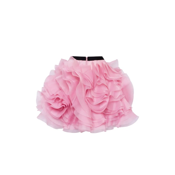 Milla Danceable mini skirt with ruched flower appliques in pink, Midnight Walk, view 3