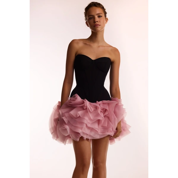 Milla Danceable mini skirt with ruched flower appliques in pink, Midnight Walk, view 4