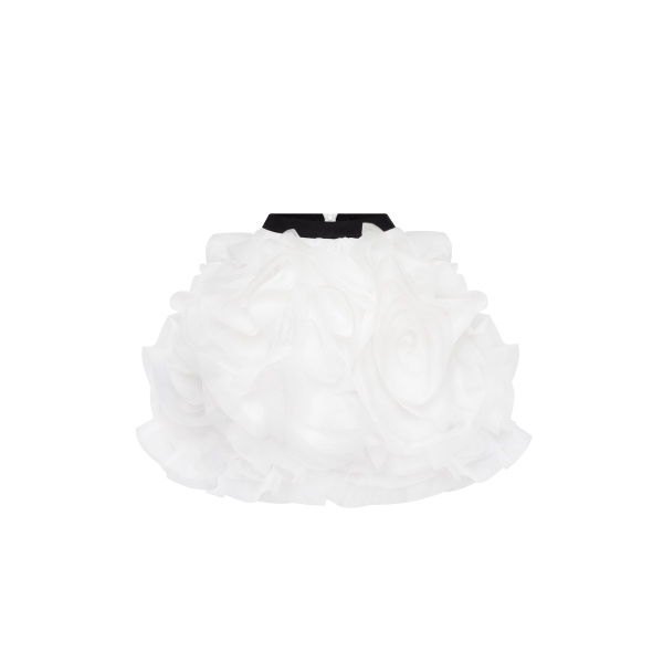Milla Danceable mini skirt with ruched flower appliques in white, Midnight Walk