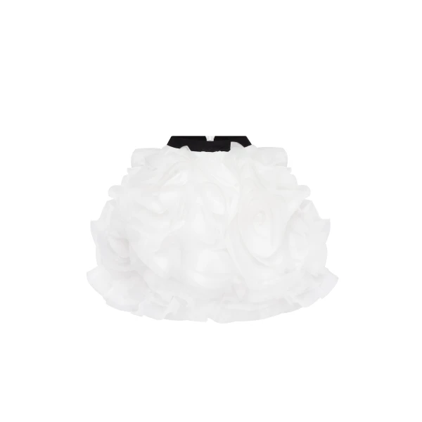 Milla Danceable mini skirt with ruched flower appliques in white, Midnight Walk