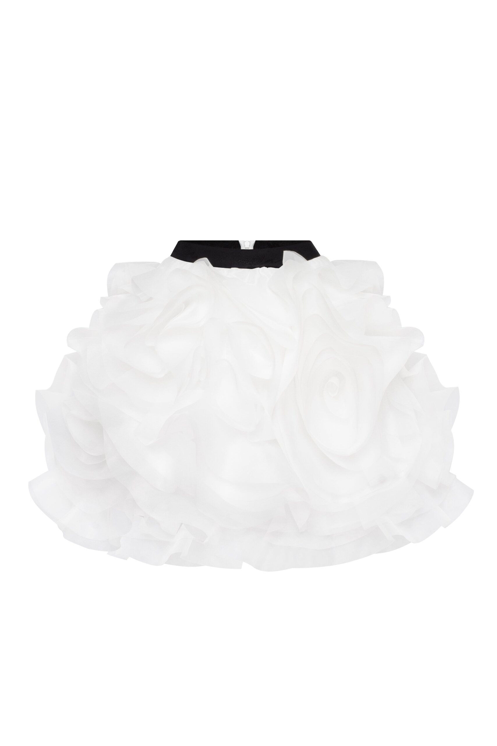 Midnight Walk - Skirts - Ukrainian Luxury Evening Gown at Luxury Shoes Milla Danceable mini skirt with ruched flower appliques in white, Midnight Walk