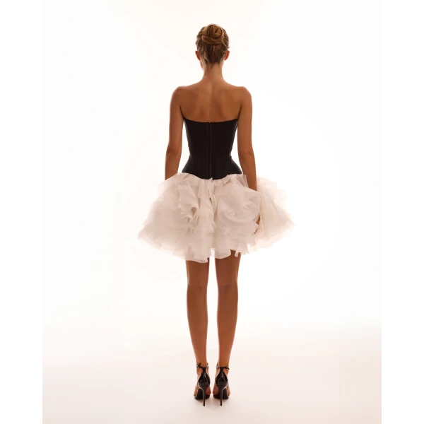 Milla Danceable mini skirt with ruched flower appliques in white, Midnight Walk, view 2
