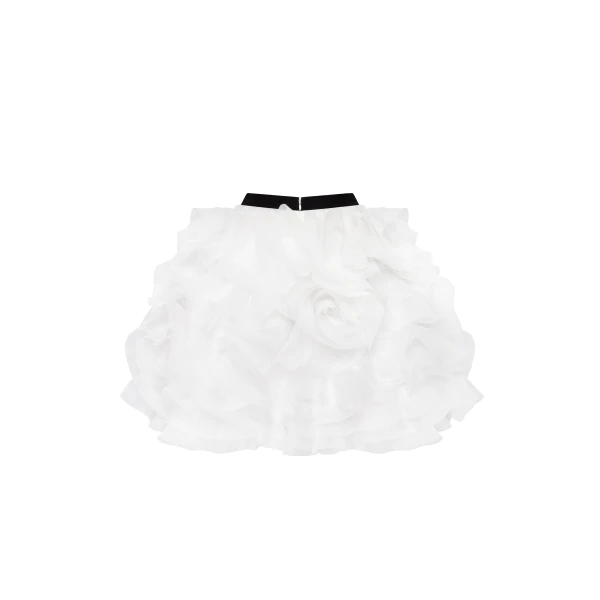 Milla Danceable mini skirt with ruched flower appliques in white, Midnight Walk, view 3