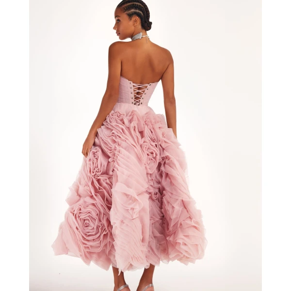 Milla Dramatically flowered tulle dress in misty pink, view 2