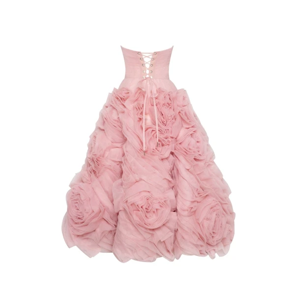 Milla Dramatically flowered tulle dress in misty pink, view 3