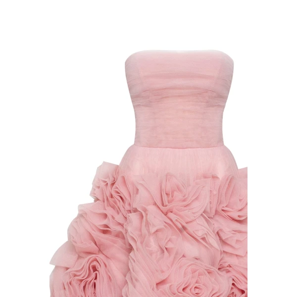 Milla Dramatically flowered tulle dress in misty pink, view 5