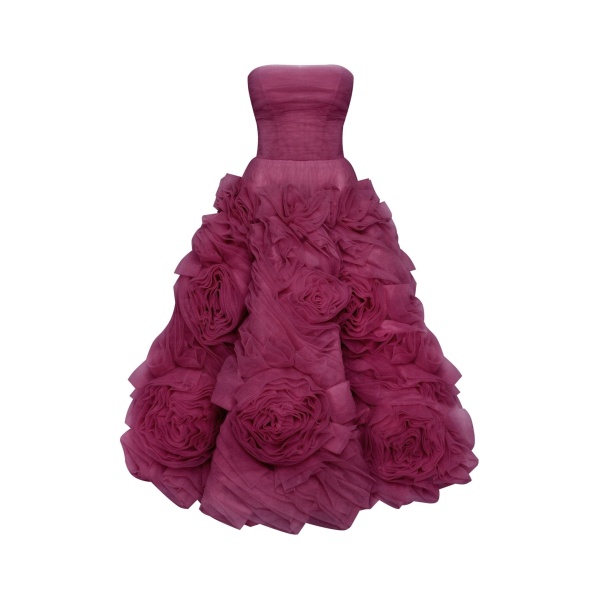 Milla Dramatically flowered tulle dress in wine color