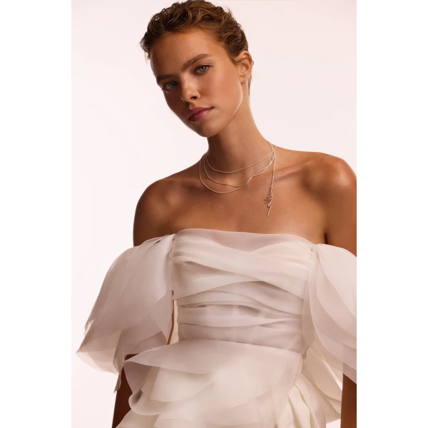 Milla Dreamy blouse with meringue flounces in white, Midnight Walk, view 4