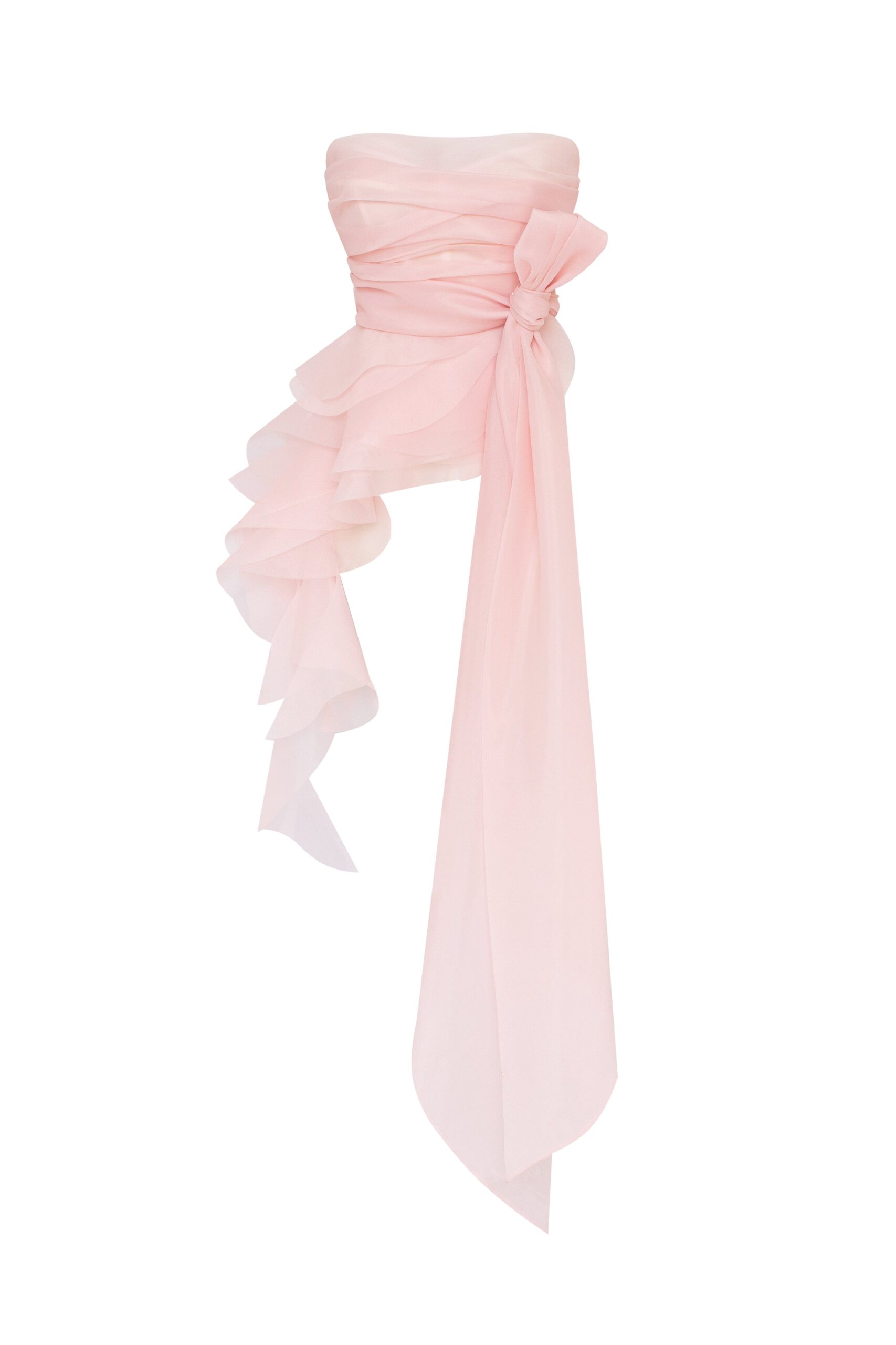 Midnight Walk - Tops - Ukrainian Luxury Evening Gown at Luxury Shoes Milla Dreamy off-shoulder blouse with meringue flounces in misty rose, Midnight Walk