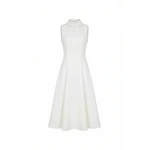 Milla Elegant white midi dress with a high neckline