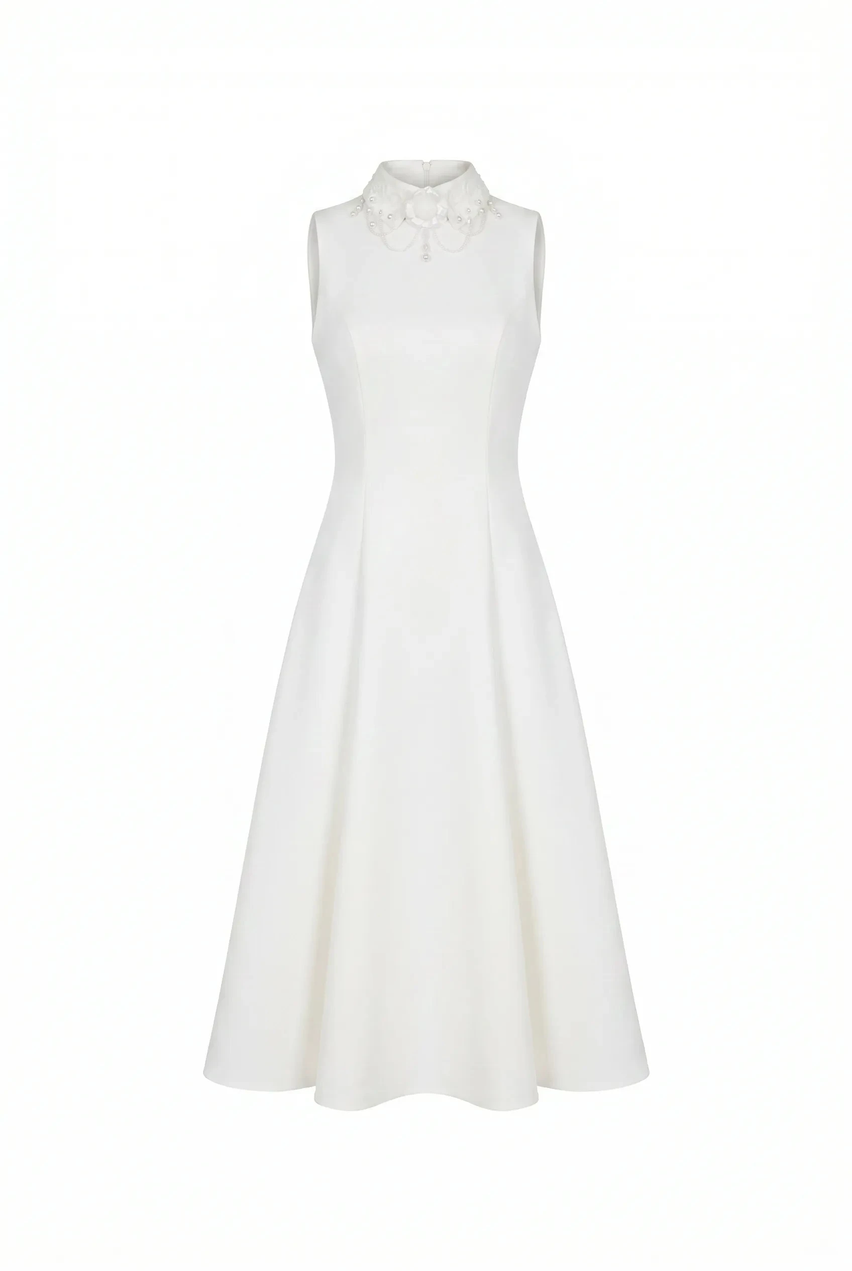 Milla Elegant white midi dress with a high neckline - Dresses - Ukrainian Luxury Evening Gown at Luxury Shoes Milla Elegant white midi dress with a high neckline
