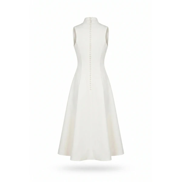 Milla Elegant white midi dress with a high neckline, view 3