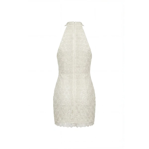 Milla Fitted Lace Ivory Mini Dress, view 3