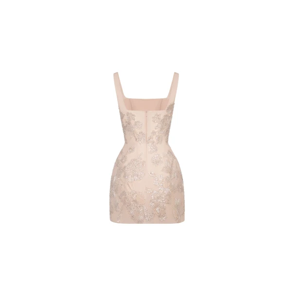 Milla Fitted nude mini dress with bows, view 3