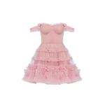 Milla Flirty ruffled tulle mini dress in misty rose, Glow-Up