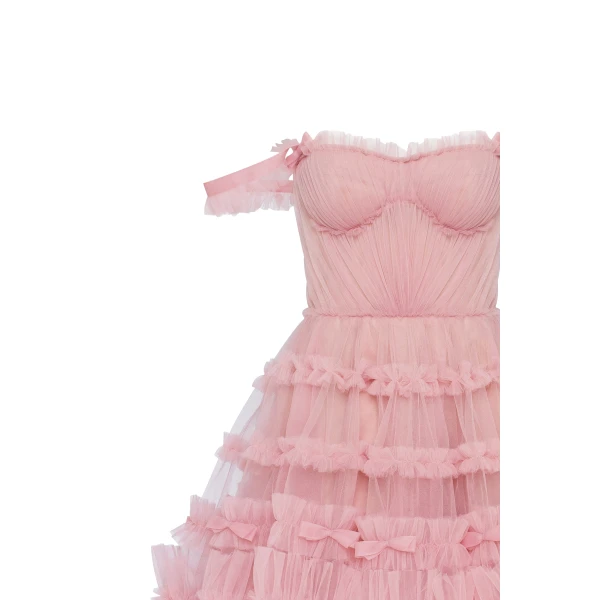 Milla Flirty ruffled tulle mini dress in misty rose, Glow-Up, view 5