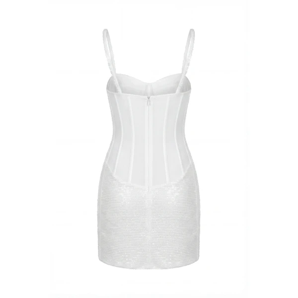 Milla Ivory Corset Mini Dress with Sequins, view 3