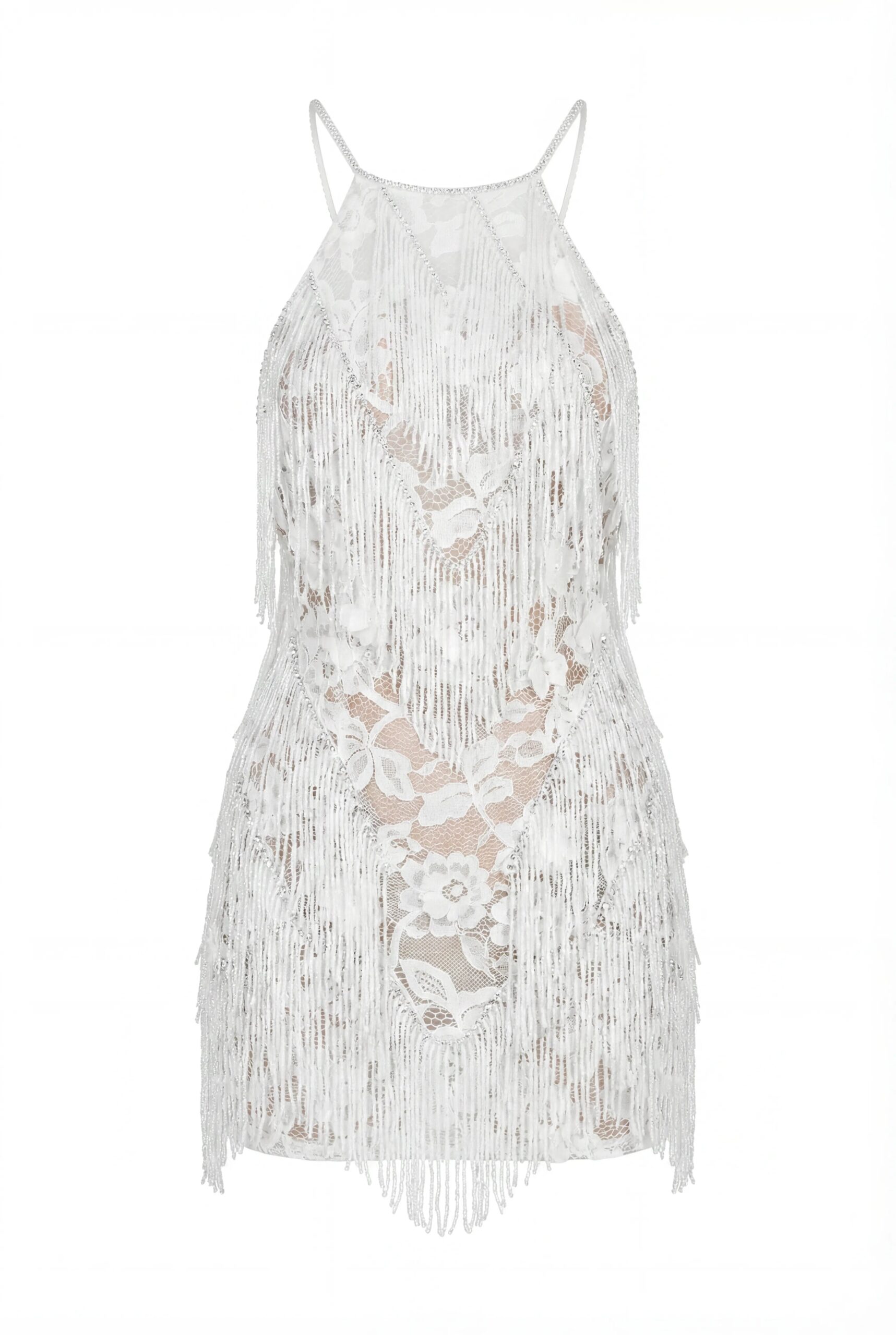 Milla Ivory Lace Mini Dress with Beaded Fringe - Dresses - Ukrainian Luxury Evening Gown at Luxury Shoes Milla Ivory Lace Mini Dress with Beaded Fringe