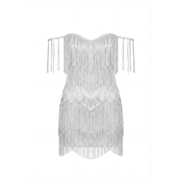 Milla Ivory Mini Dress with Silver Fringe