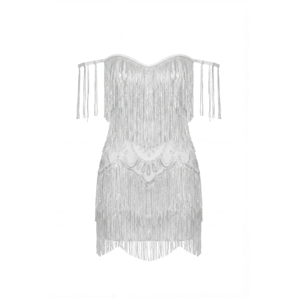 Milla Ivory Mini Dress with Silver Fringe