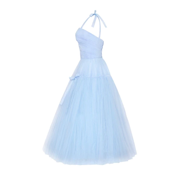 Milla Light Blue tie-straps tulle dress, view 3
