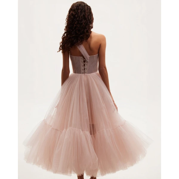 Milla Misty Rose One-Shoulder Cocktail Tulle Dress, view 2