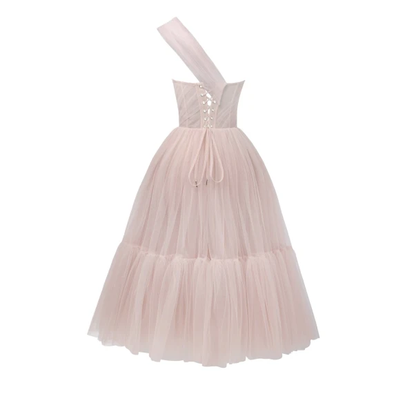 Milla Misty Rose One-Shoulder Cocktail Tulle Dress, view 3