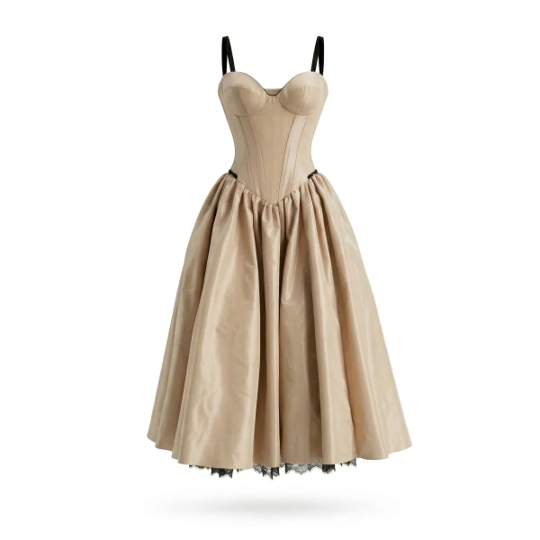 Milla Nude Corset Midi Dress with Contrast Details